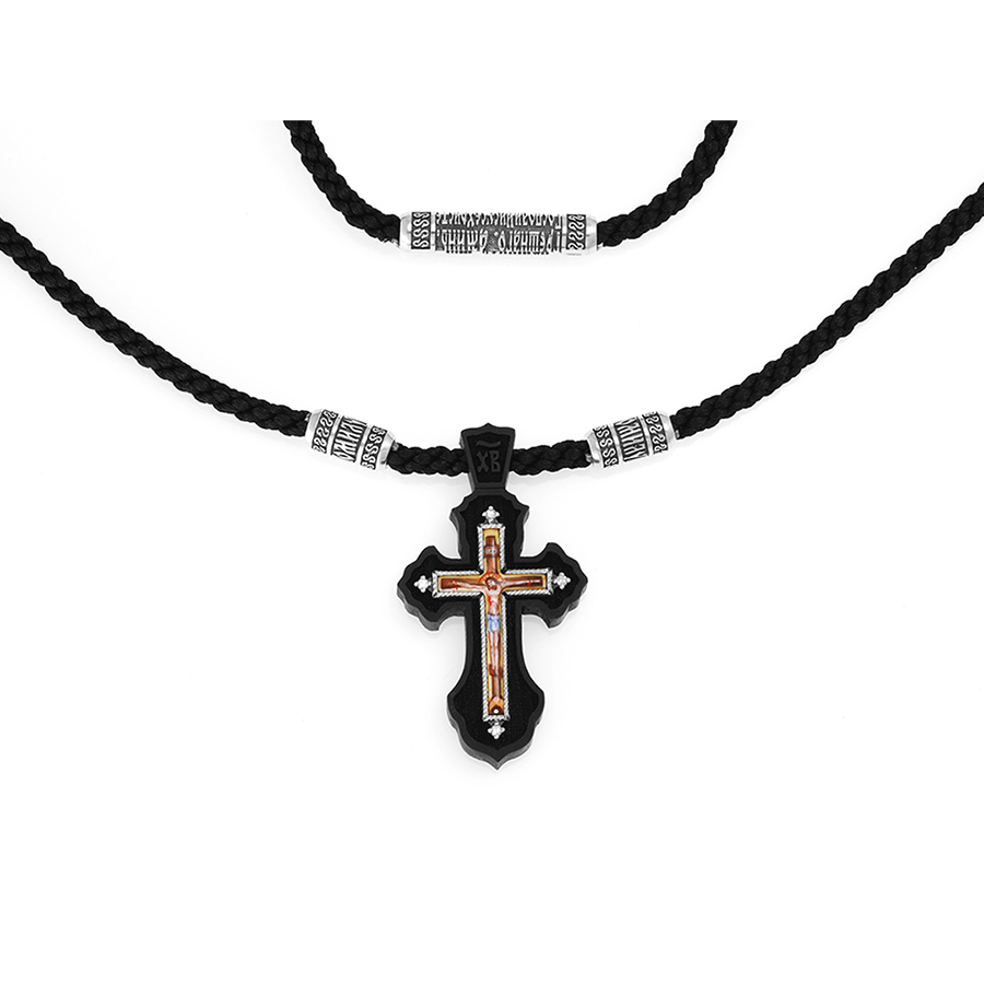 Шнурок с крестом, серебро, бриллиант, SОБ-313-04